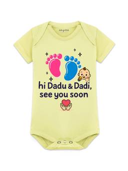 Arvesa - Hi Dadu And Dadi See You Soon Printed Bodysuit Yellow (0-3 Months)
