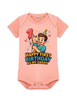 Arvesa - Happy First Birthday As My Daddy Printed Bodysuit Peach