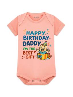 Arvesa - Happy Birthday Daddy I'M The Best Gift Printed Bodysuit Peach