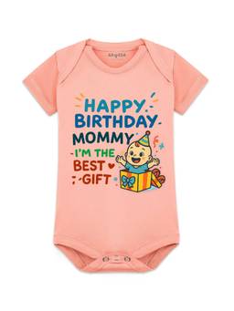 Arvesa - Happy Birthday Mommy I'M The Best Gift Printed Bodysuit Peach