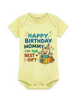 Arvesa - Happy Birthday Mommy I'M The Best Gift Printed Bodysuit Yellow