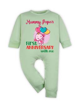 Arvesa - Mummy Papa First Anniversary With Me Printed Romper Green