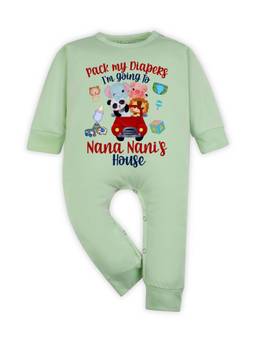 Arvesa - I Am Going To Nana Nani House Printed Romper Green