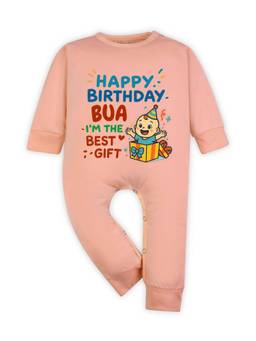 Arvesa - Happy Birthday Bua Printed Romper Peach