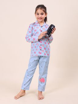 CASA DE NEENEE - Blue Tiny Turtle Range Full Sleeves Shirt and Pyjama Set for Girls