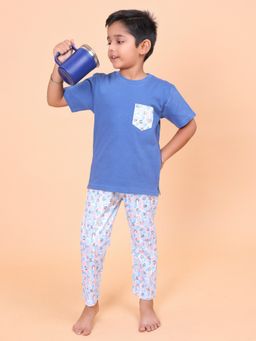 CASA DE NEENEE - Blue Little Picasso Half Sleeves Tshirt and Pyjama Set Color for Boys