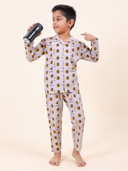 CASA DE NEENEE - Grey Honeyhive Range Full Sleeves Shirt and Pyjama Set for Boys