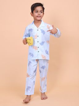 CASA DE NEENEE - Blue Ele Snuggle Range Full Sleeves Shirt and Pyjama Set for Boys