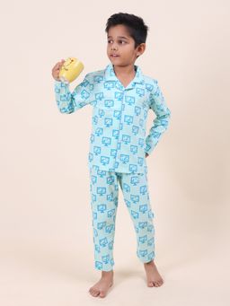 CASA DE NEENEE - Aqua Dino Games Range Full Sleeves Shirt and Pyjama Set for Boys