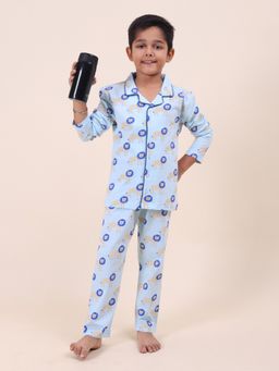 CASA DE NEENEE - Blue Little Simba Full Sleeves Shirt and Pyjama Set for Boys