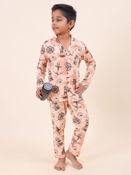 CASA DE NEENEE - Peach Young Pilot Range Full Sleeves Shirt and Pyjama Set for Boys