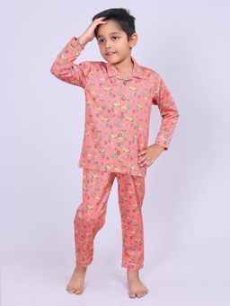 CASA DE NEENEE - Purple Tiny Traveler Range Full Sleeves Shirt and Pyjama Set for Boys