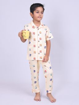 CASA DE NEENEE - Yellow Ocean Wiggles Range Half Sleeves Shirt and Pyjama Set for Boys
