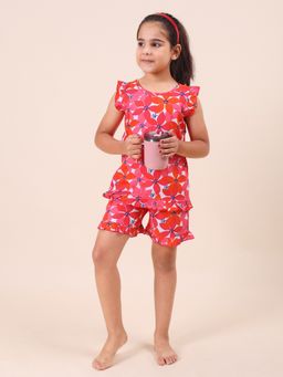 CASA DE NEENEE - Pink Petal Pop Range Sleeveless Top and Shorts Set for Girls