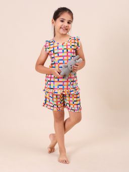 CASA DE NEENEE - Multi Color Boxy Rainbow Range Sleeveless Top and Shorts Set for Girls