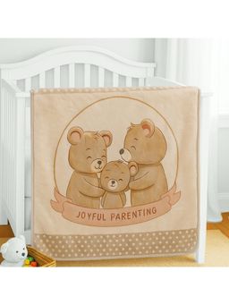 Hopop - Ultra Soft Plush Baby Blanket Warm and Cozy-Beige- Bear Family