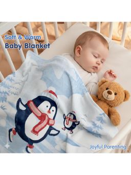 Hopop - Ultra Soft Plush Baby Blanket Warm and Cozy-Blue- Skating Penguins