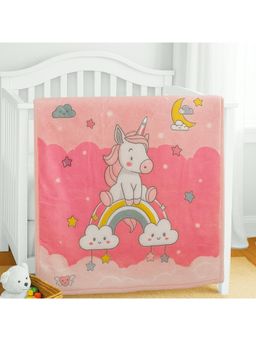 Hopop - Ultra Soft Plush Baby Blanket Warm and Cozy-Pink- Rainbow Unicorn