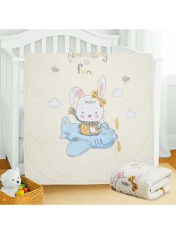 Hopop - Ultra Soft Plush Baby Blanket Warm and Cozy-Cream- Plane Rabbit