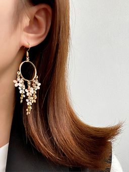 Yellow Chimes - Gold Tone Open Circle Flower Drop Earrings