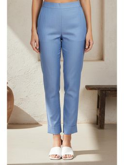 Aurelia - Blue Yarn Dyed Solid Lyocell Straight Fit Pant