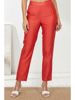 W - Red Solid Straight Fit Straight Pant