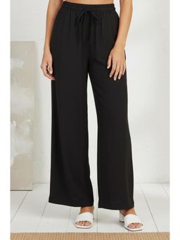 W - Black Solid Rayon Relaxed Fit Pant