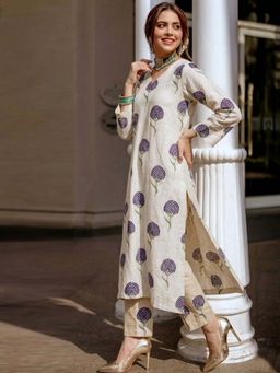 Gahan - Womens Cream Rayon Blend Printed A-Line Kurta With Pant