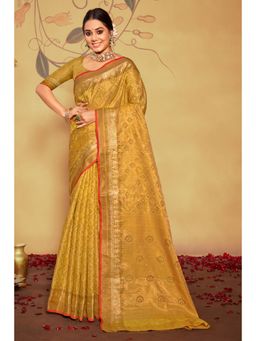 EXCLUSIVA - Mustard Banarasi Saree with Unstitched