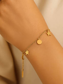 Inaya Accessories - 18Kt Gold Plated Sun-Star and Moon Dainty Charm Bracelet