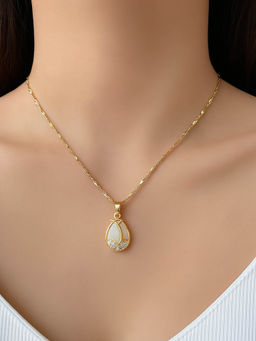 Inaya Accessories - 18Kt Gold Plated Water Drop White Stone Necklace