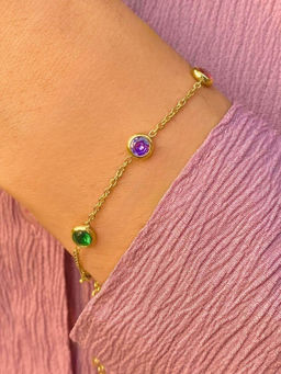 Inaya Accessories - 18Kt Gold Plated Multi-Color Rainbow Zircon Sleek Bracelet