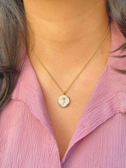 Inaya Accessories - 18Kt Gold Plated Mother of Pearl Dainty Rose Pendant Necklace