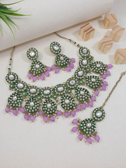 I Jewels - Gold Plated Traditional Multi-Color Kundan and Pearl Jewellery Set