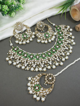 I Jewels - Gold Plated Traditional Kundan and Pearl Jewellery Set