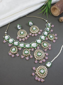 I Jewels - Gold Plated Traditional Multi-Color Kundan and Pearl Jewellery Set