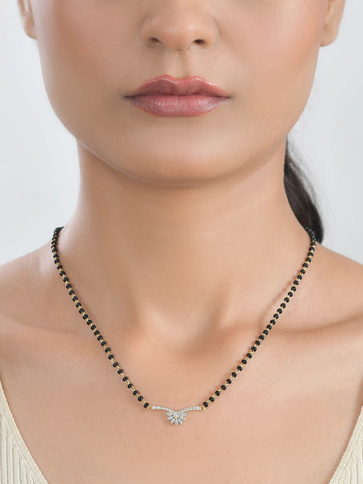 Ornate Jewels 925 Silver Marquise American Diamond Flower Adjustable Mangalsutra for Women