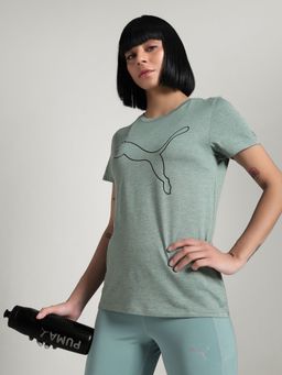 Puma - Train All Day Heather Logo Women Green Training T-Shirt