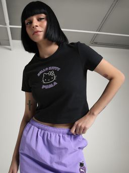 Puma - X Hello Kitty and Friends Women Black Graphic Slim Fit Crop T-Shirt