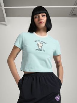 Puma - X Hello Kitty and Friends Women Blue Graphic Slim Fit Crop T-Shirt