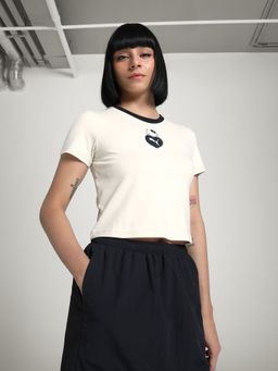 Puma - X Hello Kitty and Friends Women White Graphic Slim Fit Crop T-Shirt