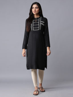 W - Black Solid Inter Kurta