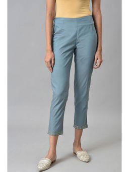 W - Blue Solid Slim Pants