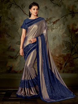 Odette - Navy Blue Lycra Designer Saree with Unstitched Blouse