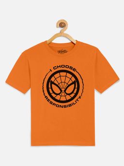 Kidsville - Spiderman Printed Orange T-Shirt for Boys