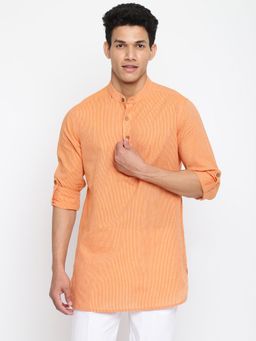 Fabindia - Orange Cotton Striped Kurta Short