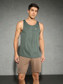 Technosport - Men Melange Slim Fit Scoop Neck Sports Innerwear Olive Vest with TECHNOCOOL+
