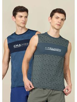 Technosport - Men Printed Slim Fit Round Neck Sports Innerwear Vest with TECHNO COOL+ Pack of 2