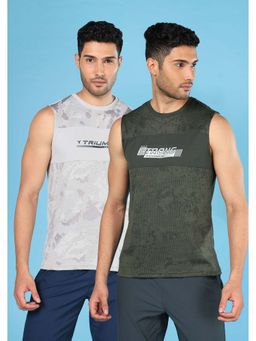 Technosport - Men Printed Slim Fit Round Neck Sports Innerwear Vest with TECHNO COOL+ Pack of 2