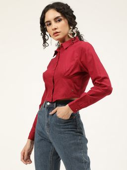 ELLE - Womens Deep Red Textured Top